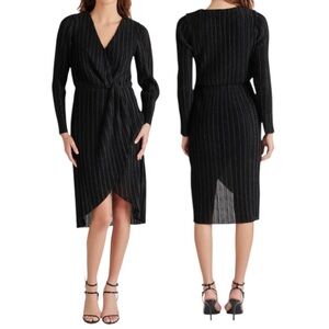 Steve Madden Elegant Crinkle Metallic Long Sleeve Black Dress Sz XS